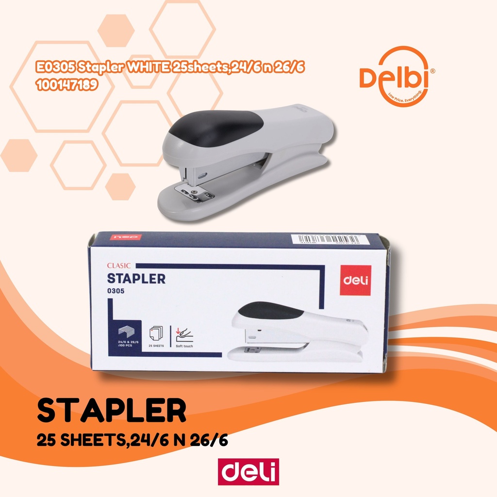 DELI E0305 Stapler WHITE 25sheets,24/6 n 26/6 HEKTER BX12