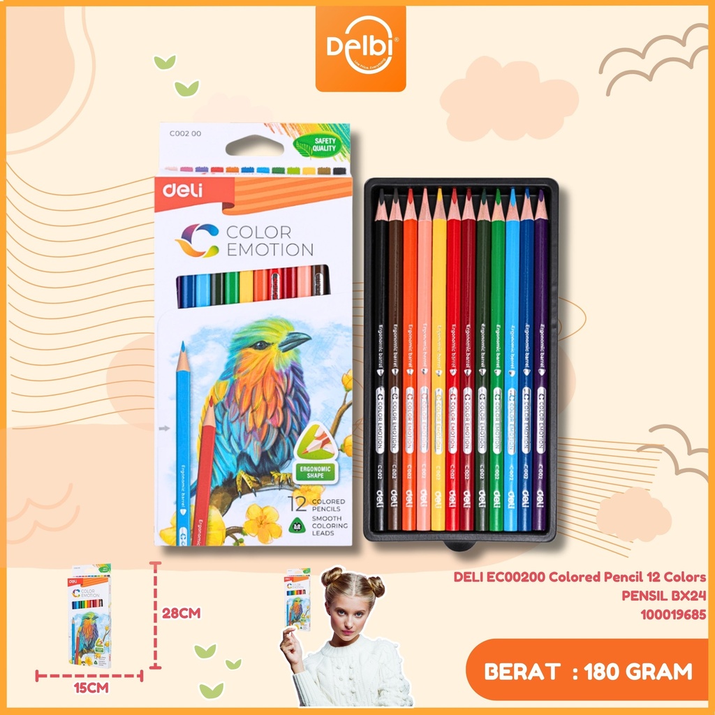 DELI EC00200 Colored Pencil 12 Colors PENSIL BX24