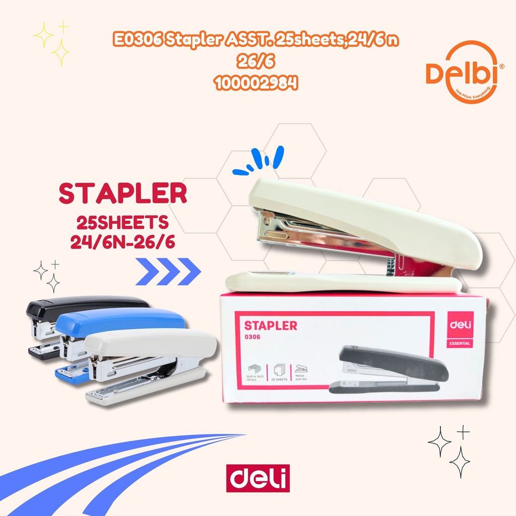 DELI E0306 Stapler ASST. 25sheets,24/6 n 26/6 HEKTER BX12