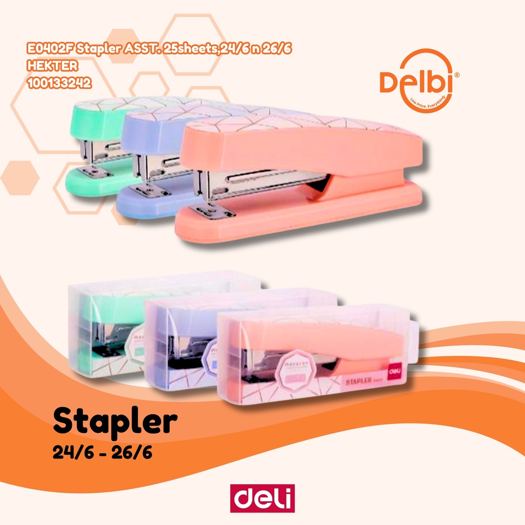 DELI E0402F Stapler ASST. 25sheets,24/6 n 26/6 HEKTER BX12
