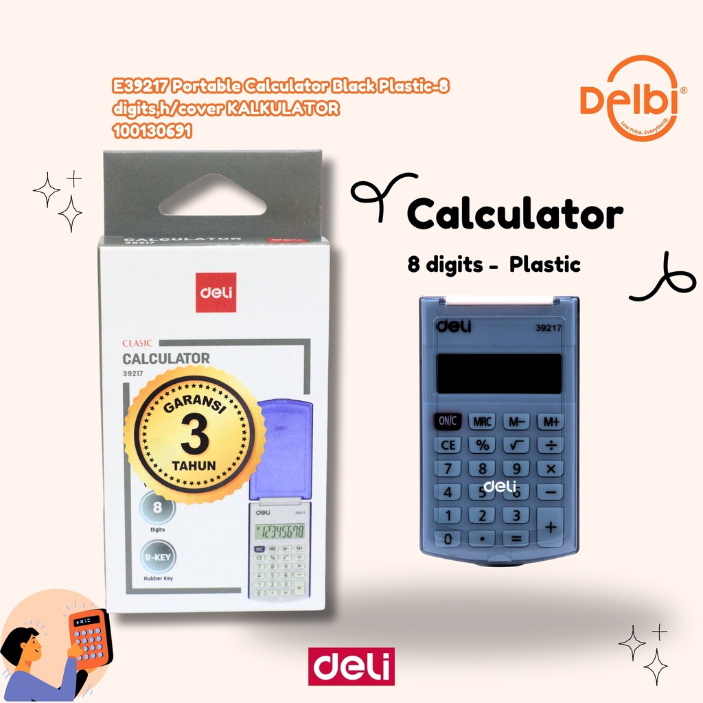 [100130691] DELI E39217 Portable Calculator Black Plastic-8 digits,h/cover KALKULATOR BX100