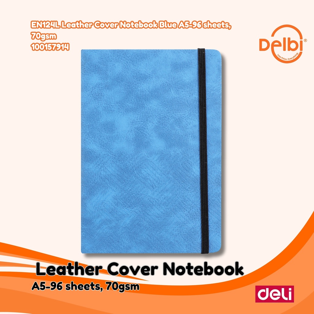 DELI EN124L Leather Cover Notebook Blue A5-96 sheets, 70gsm BUKU BX16 BX64