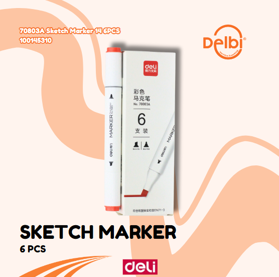 [100145310] DELI 70803A Sketch Marker 14 6PCS SPIDOL BX18