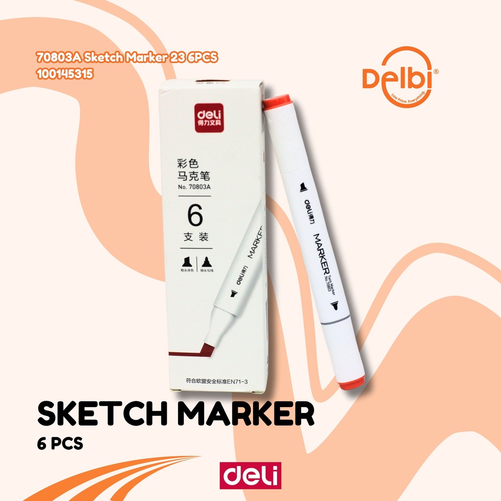 DELI 70803A Sketch Marker 23 6PCS SPIDOL BX18