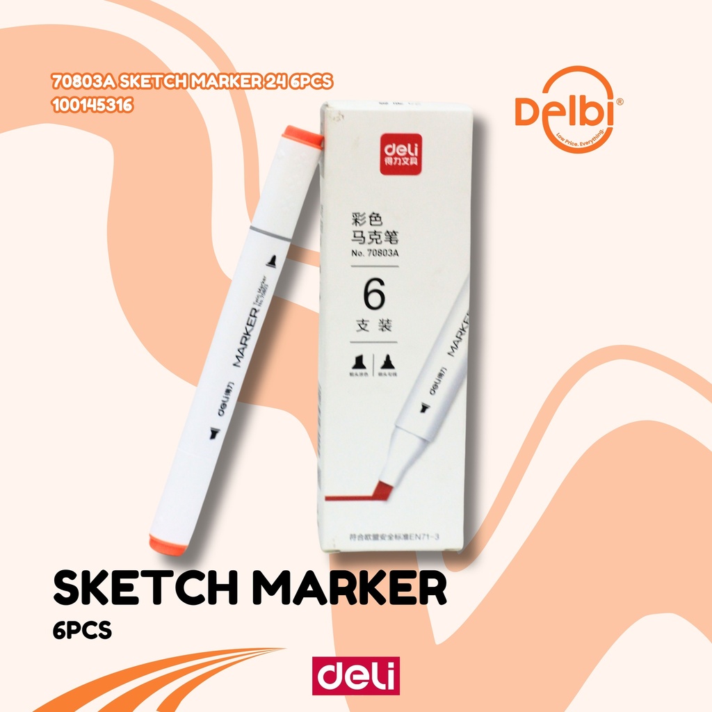 [100145316] DELI 70803A Sketch Marker 24 6PCS SPIDOL BX18