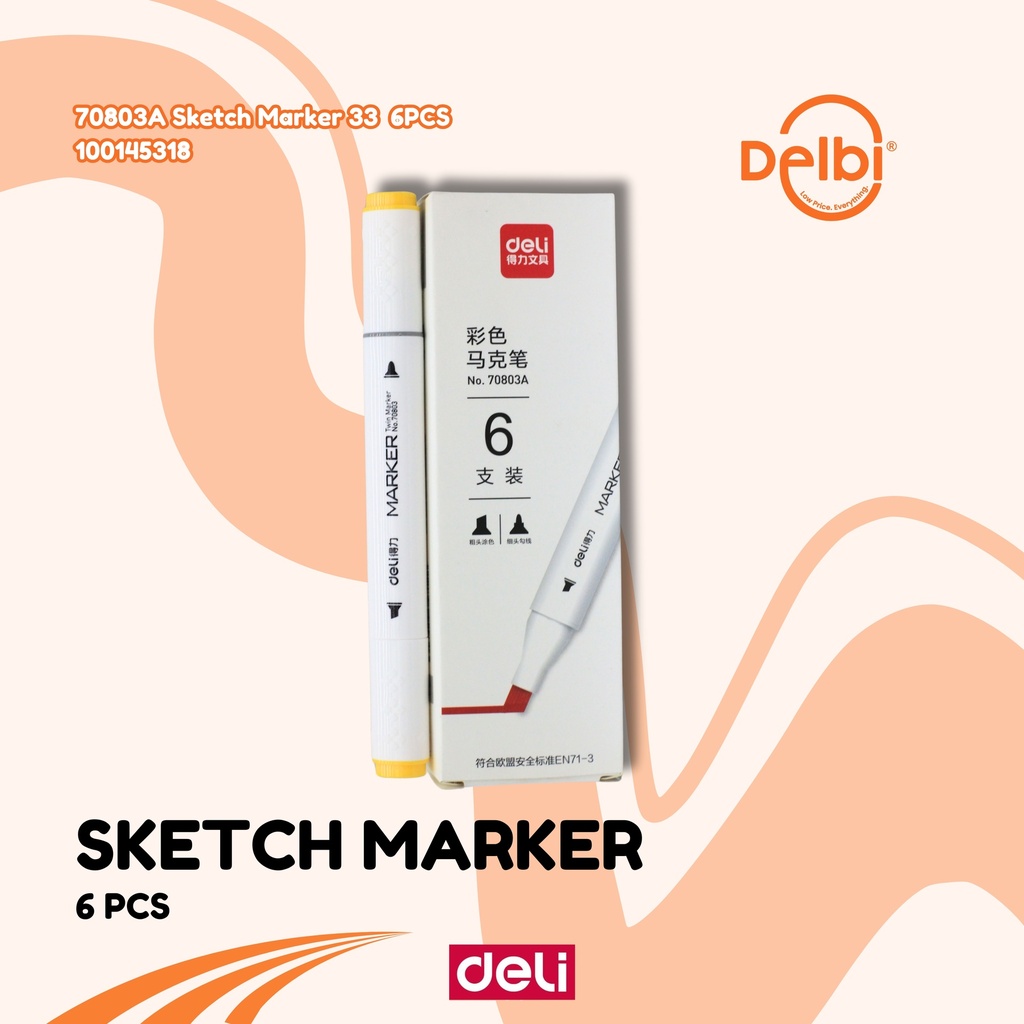DELI 70803A Sketch Marker 33 6PCS SPIDOL BX18