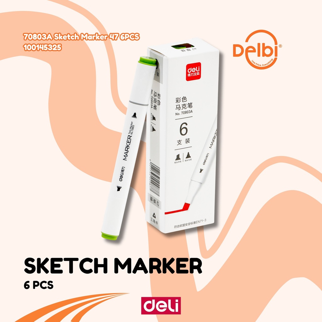 [100145325] DELI 70803A Sketch Marker 47 6PCS SPIDOL BX18