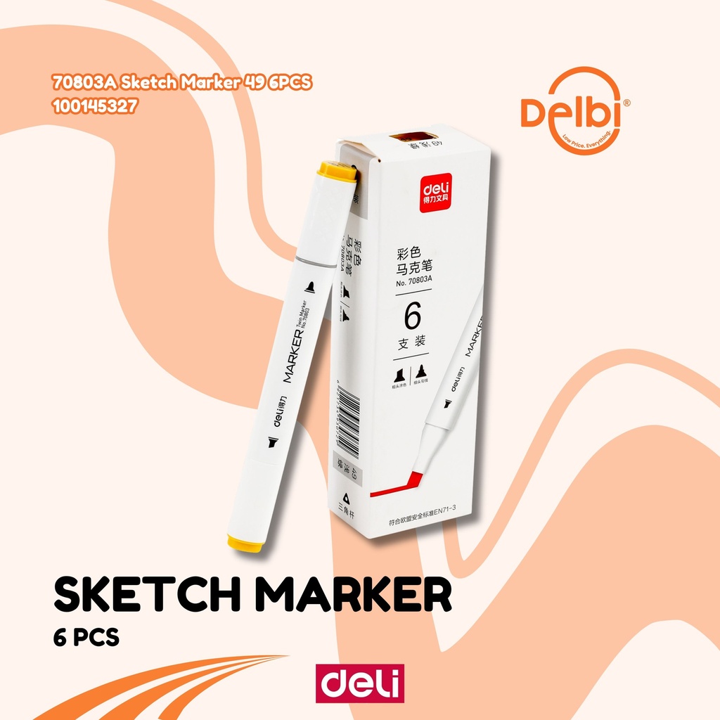 [100145327] DELI 70803A Sketch Marker 49 6PCS SPIDOL BX18