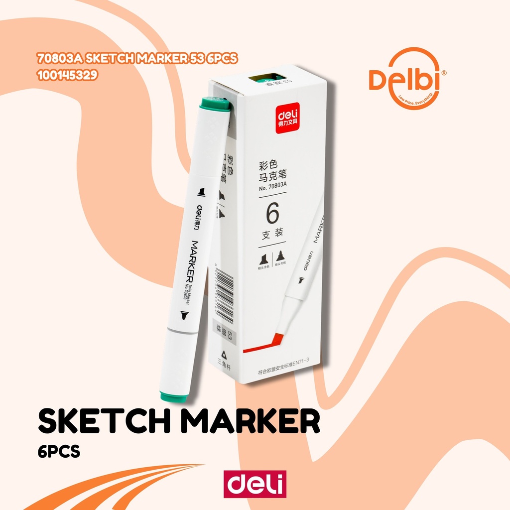 [100145329] DELI 70803A Sketch Marker 53 6PCS SPIDOL BX18