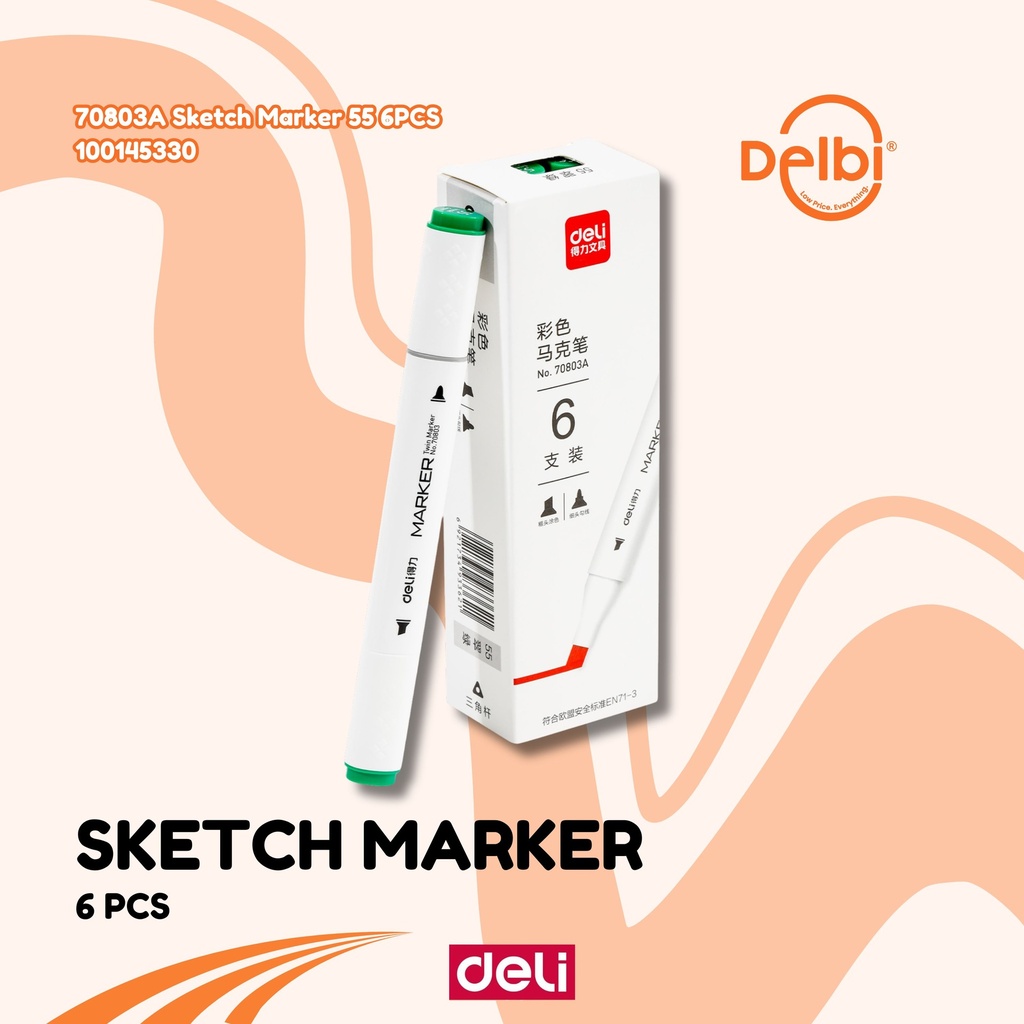 DELI 70803A Sketch Marker 55 6PCS SPIDOL BX18