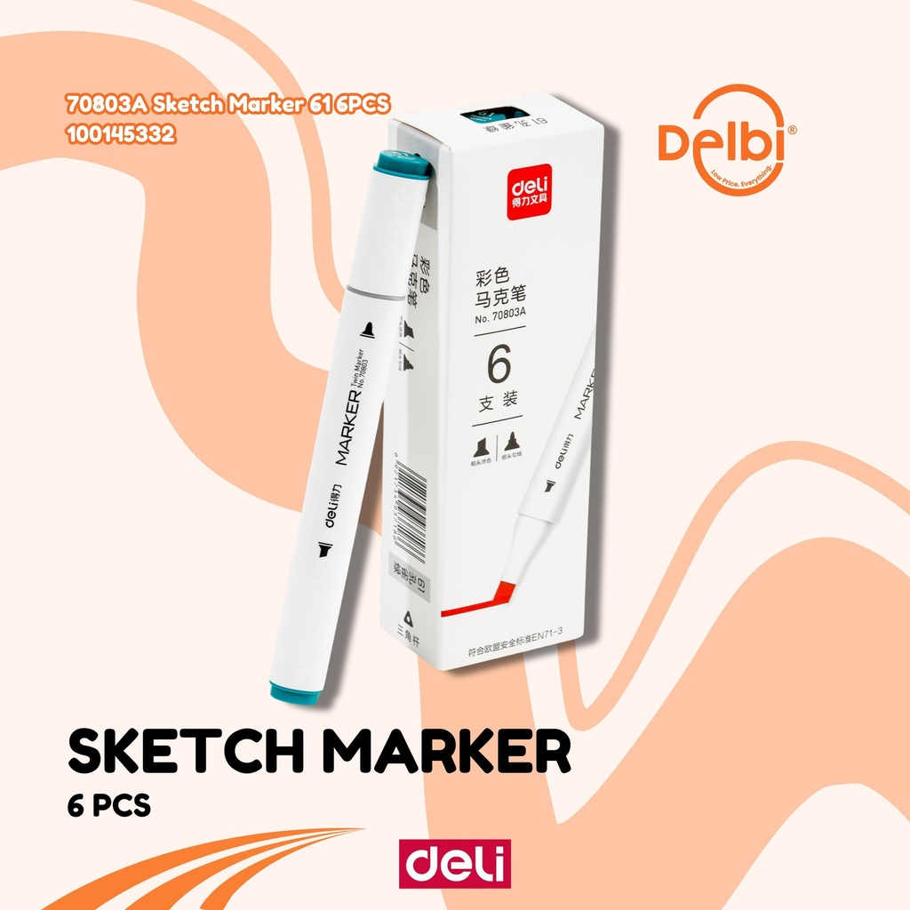 [100145332] DELI 70803A Sketch Marker 61 6PCS SPIDOL BX18