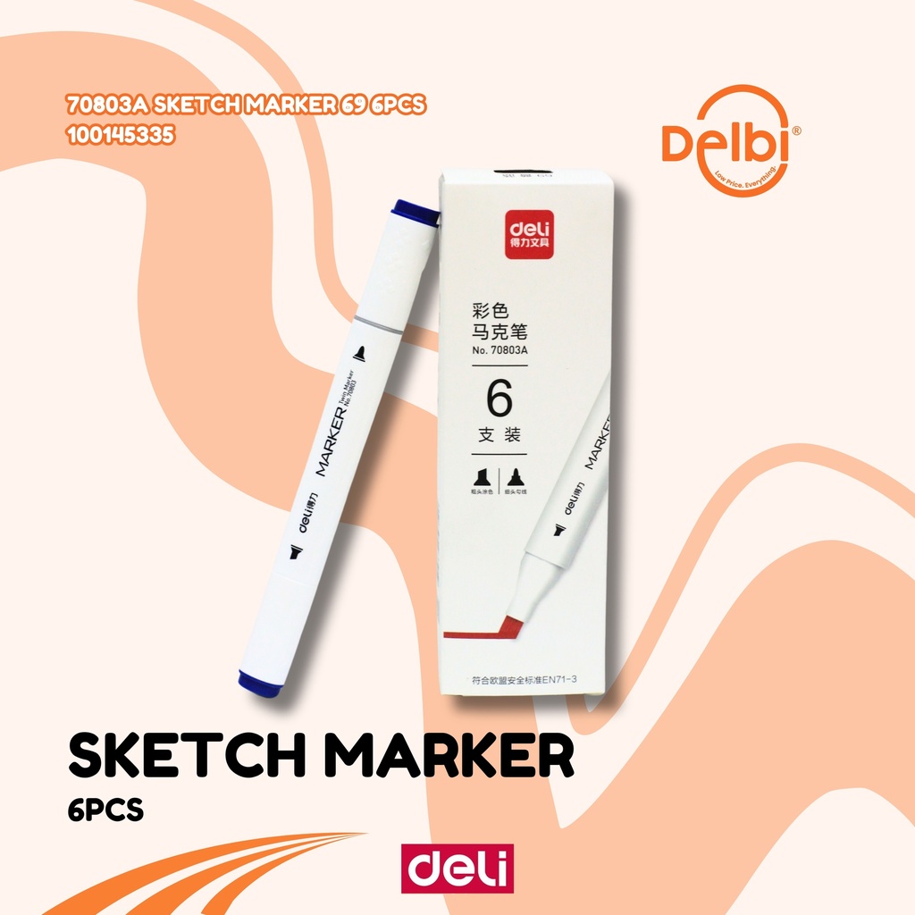 [100145335] DELI 70803A Sketch Marker 69 6PCS SPIDOL BX18