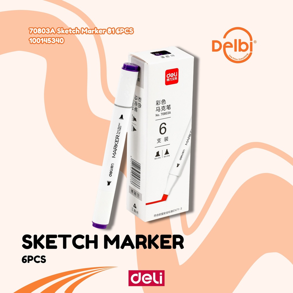 DELI 70803A Sketch Marker 81 6PCS SPIDOL BX18