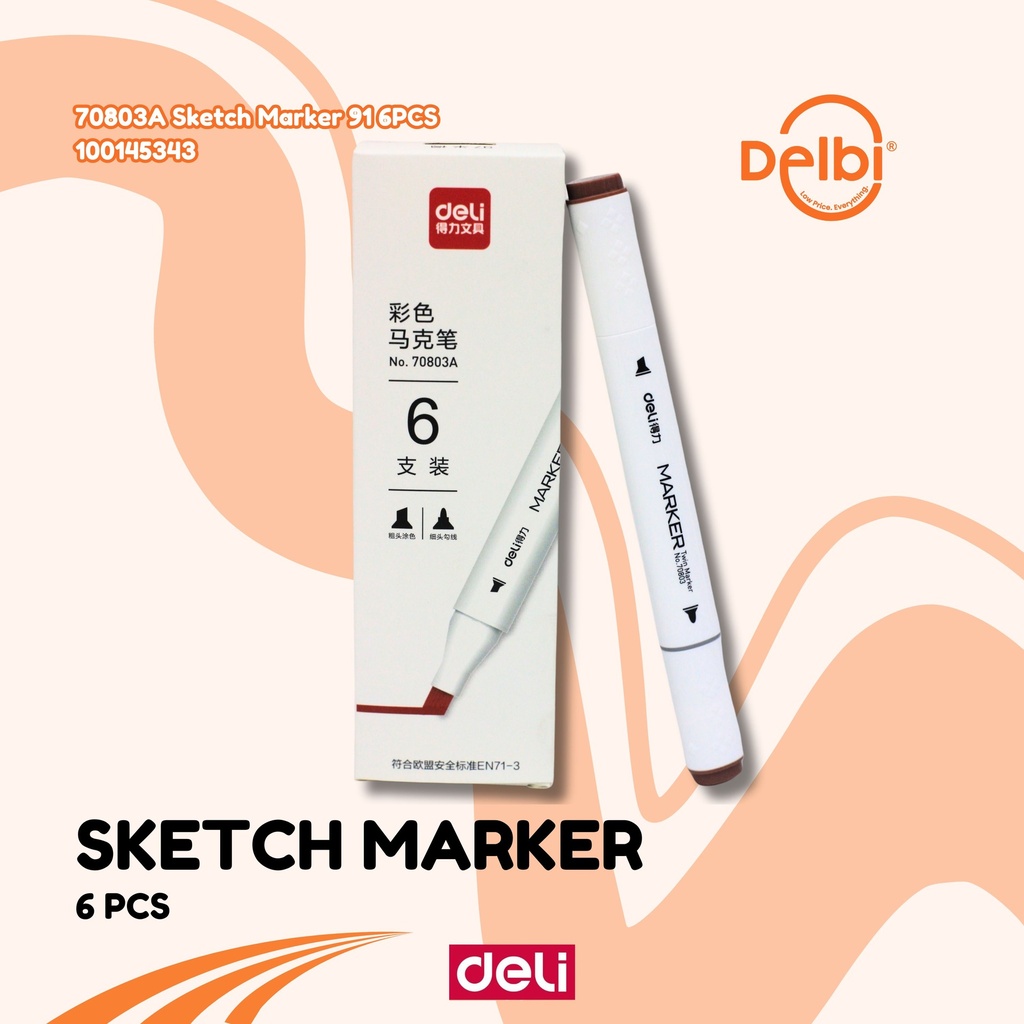 DELI 70803A Sketch Marker 91 6PCS SPIDOL BX18