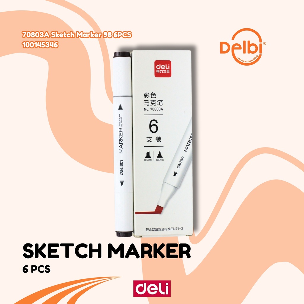 DELI 70803A Sketch Marker 98 6PCS SPIDOL BX18 BX18