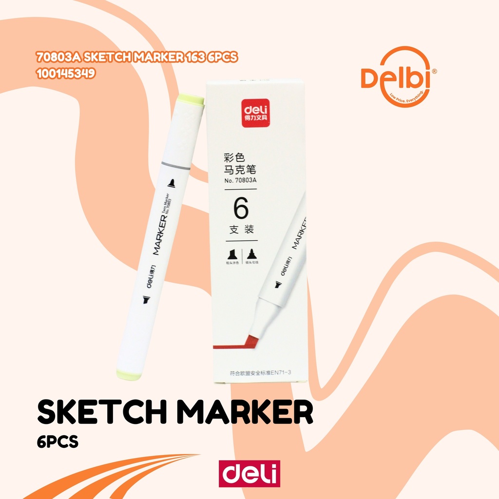 [100145349] DELI 70803A Sketch Marker 163 6PCS SPIDOL BX18