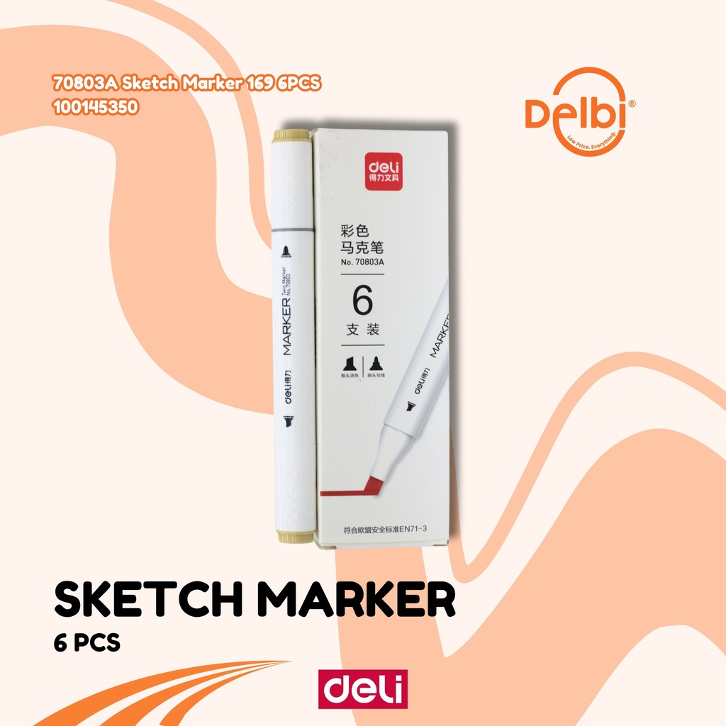 [100145350] DELI 70803A Sketch Marker 169 6PCS SPIDOL BX18