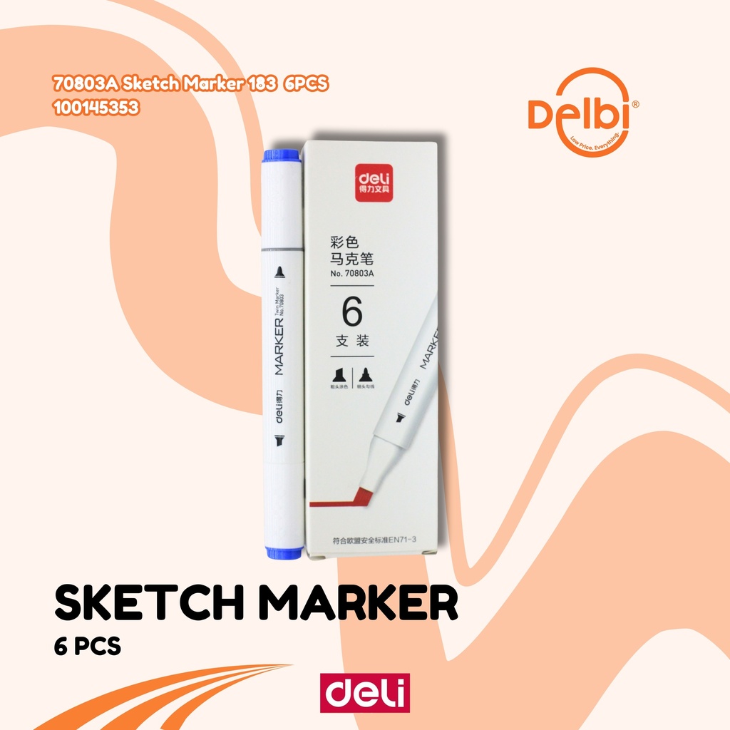 DELI 70803A Sketch Marker 183 6PCS SPIDOL BX18