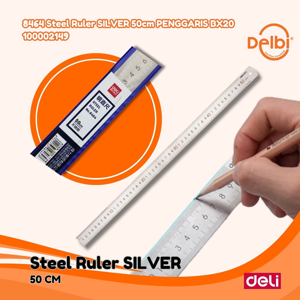 [100002149] DELI 8464 Steel Ruler SILVER 50cm PENGGARIS BX20