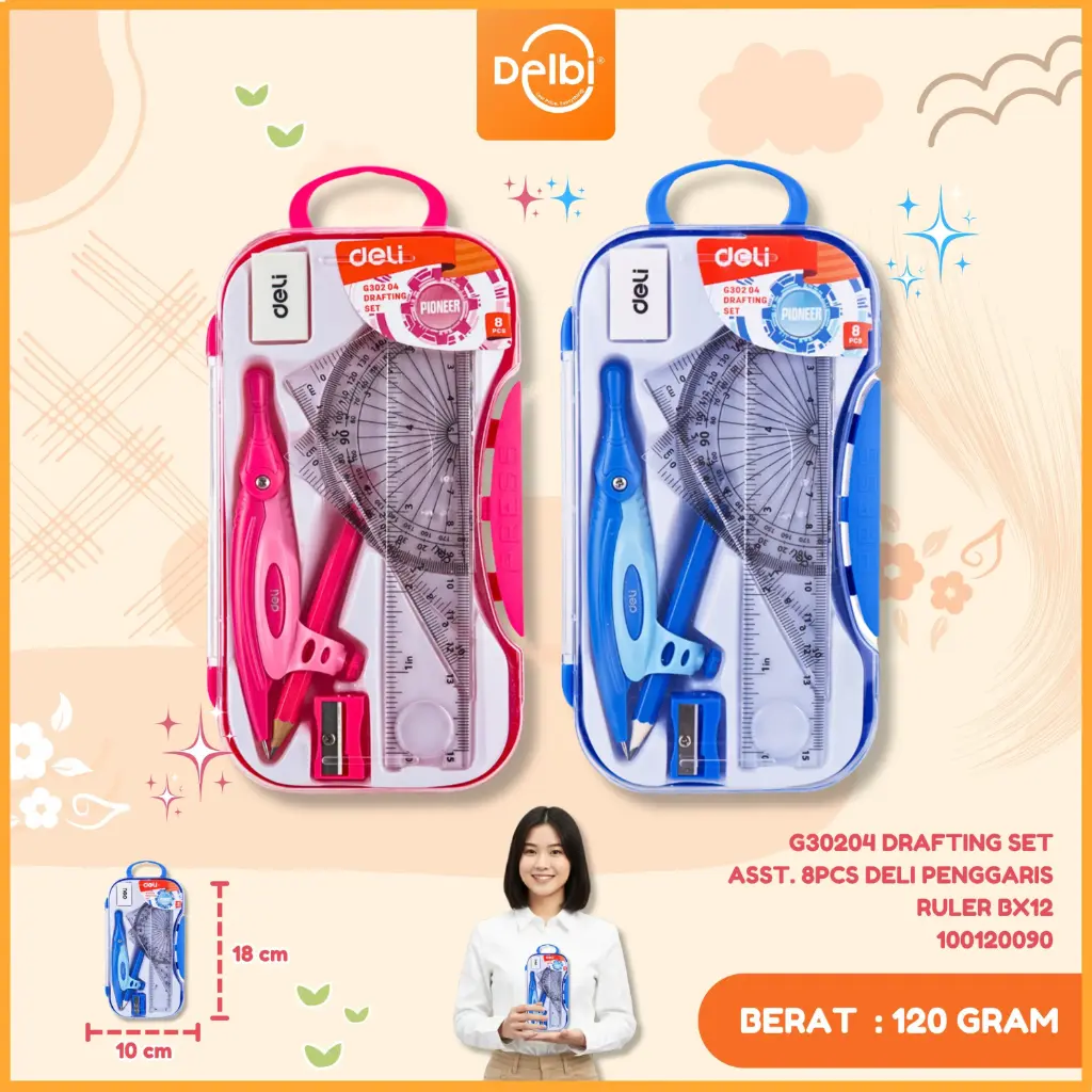 G30204 Drafting Set ASST. 8pcs DELI PENGGARIS RULER BX12
