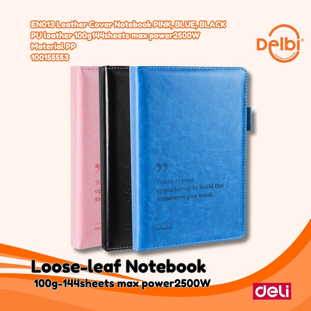 DELI EN013 Leather Cover Notebook PINK, BLUE, BLACK PU leather 100g144sheets max power2500W Material PP BUKU BX12