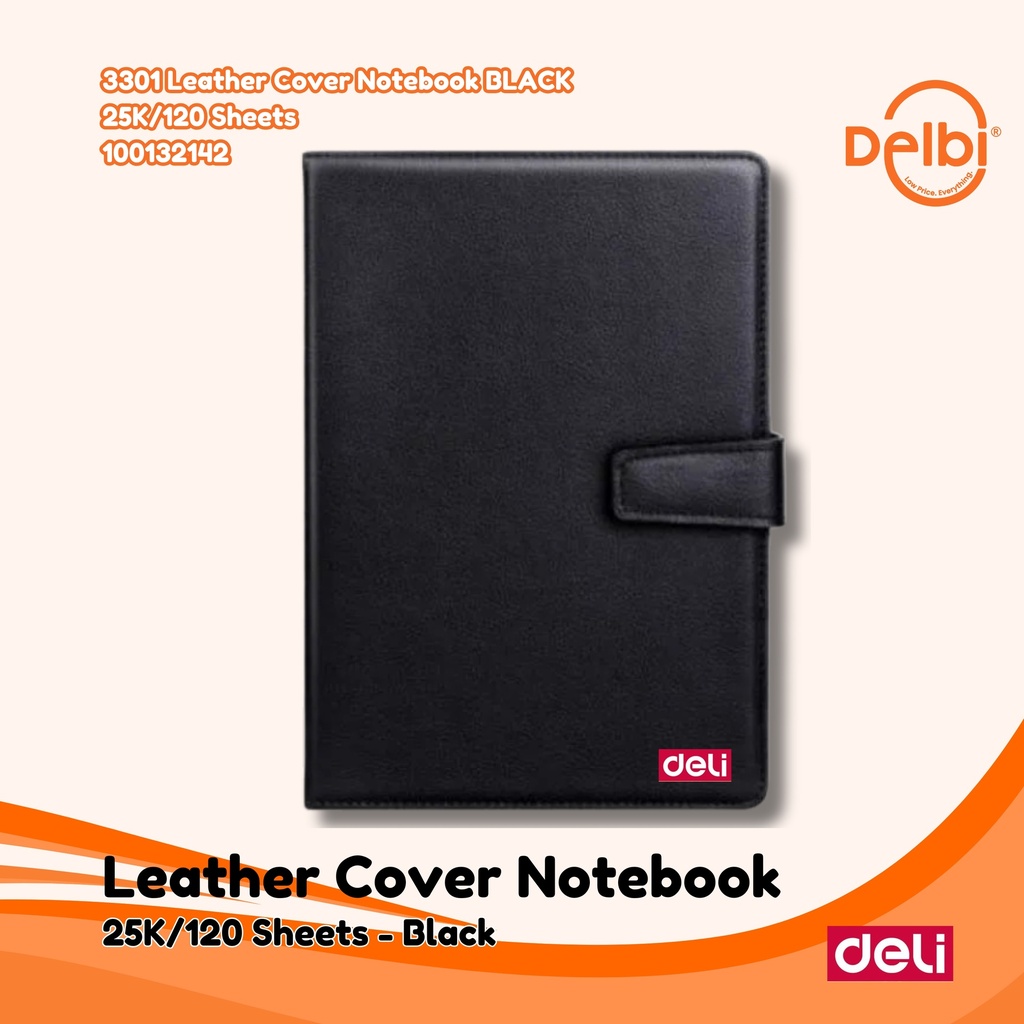 DELI 3301 Leather Cover Notebook BLACK 25K/120 Sheets BUKU BX24