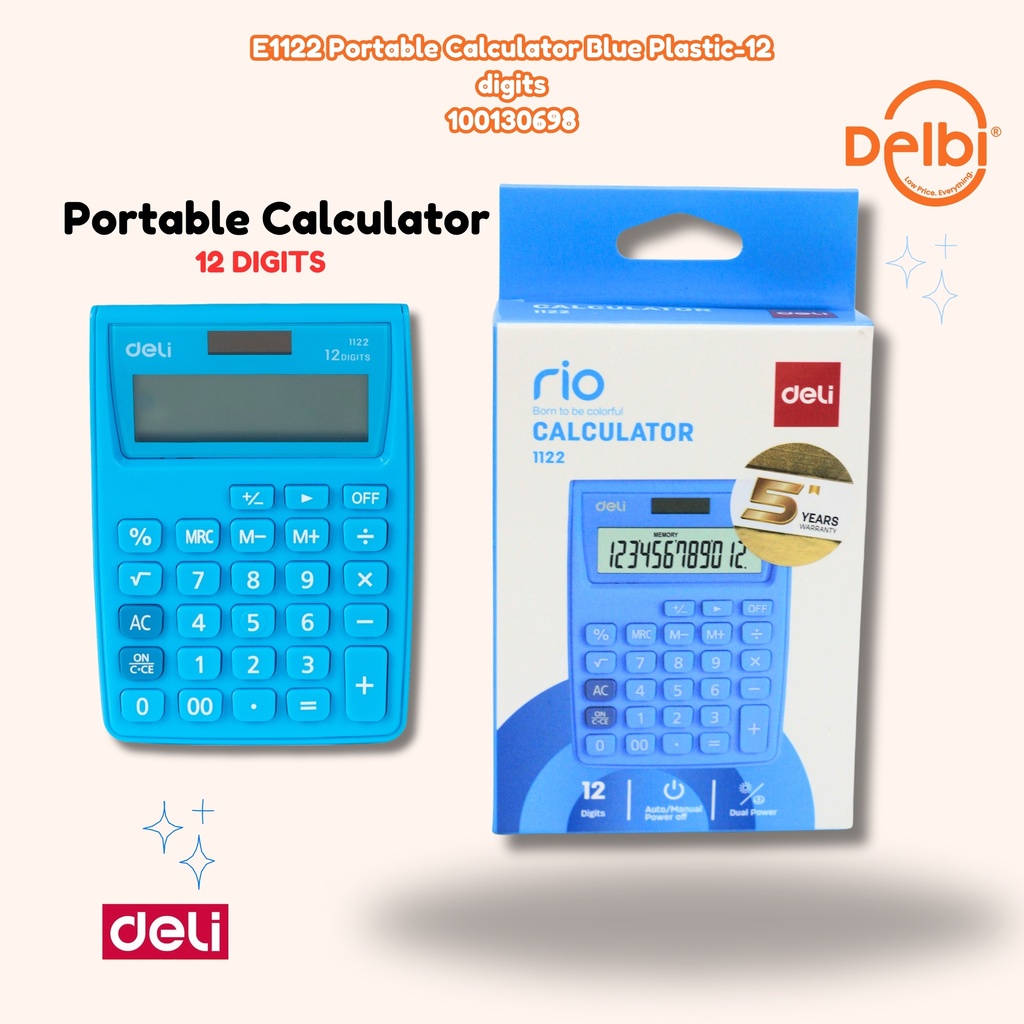 DELI E1122 Portable Calculator Blue Plastic-12 digits KALKULATOR BX20
