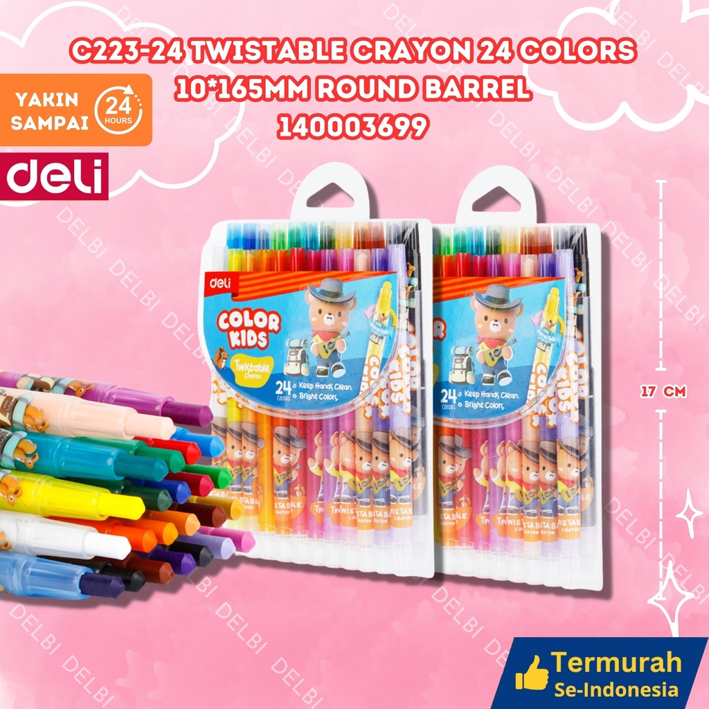 C223-24 Twistable crayon 24 Colors 10 165mm round barrel MEWARNAI WARNA DELI BX6