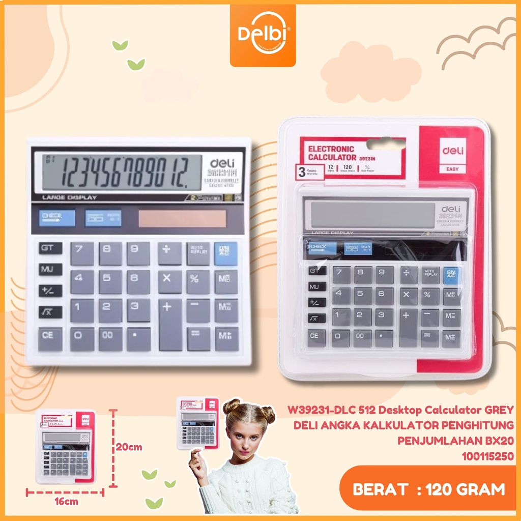 W39231-DLC 512 Desktop Calculator GREY DELI ANGKA KALKULATOR PENGHITUNG PENJUMLAHAN BX20