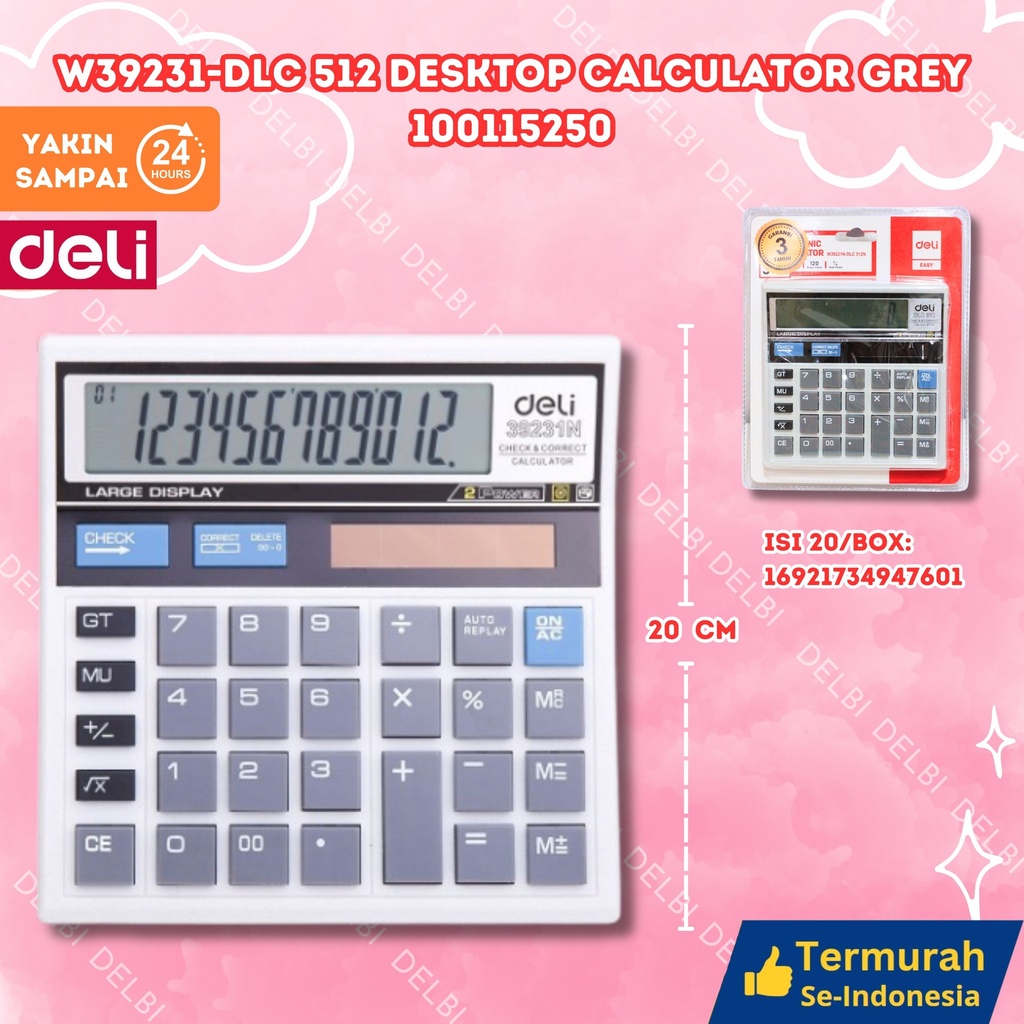 W39231-DLC 512 Desktop Calculator GREY DELI ANGKA KALKULATOR PENGHITUNG PENJUMLAHAN BX20
