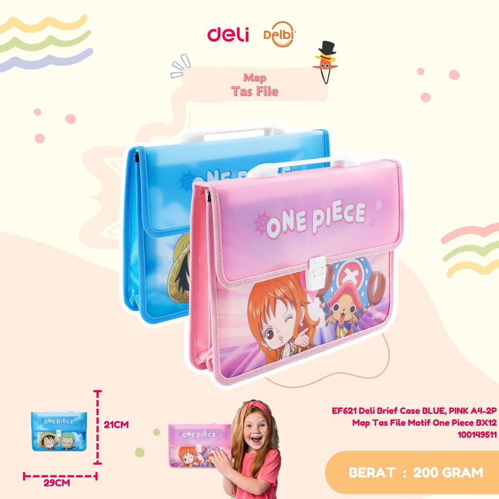 [100149511] EF621 Deli Brief Case BLUE, PINK A4-2P Map Tas File Motif One Piece BX12