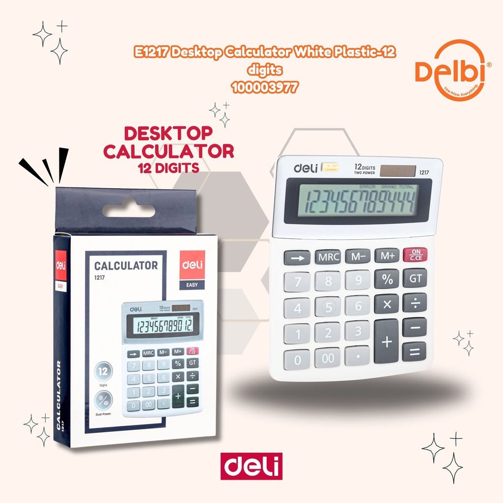 DELI E1217 Desktop Calculator White Plastic-12 digits KALKULATOR BX20