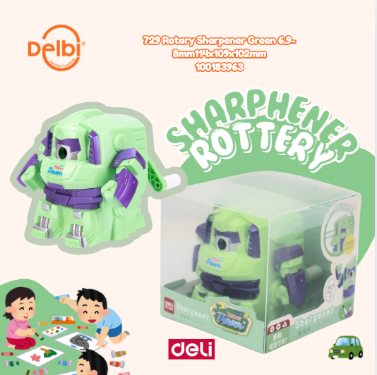 DELI 729 Rotary Sharpener Green 6.9-8mm114x109x102mm RAUTAN BX6 BX72