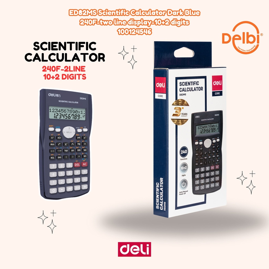 DELI ED82MS Scientific Calculator Dark Blue 240F-two line display-10+2 digits KALKULATOR BX20