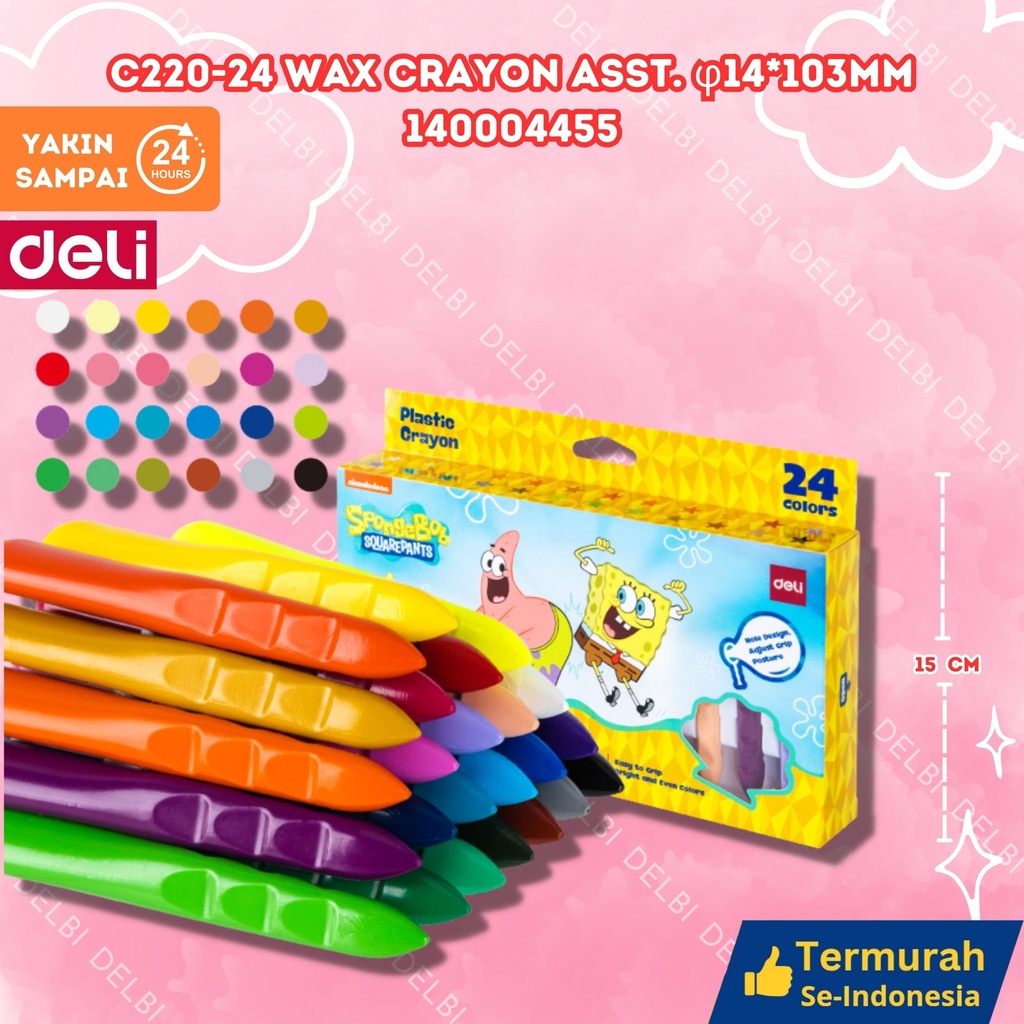 DELI C220-24 Wax Crayon Asst. 14x103mm BX15