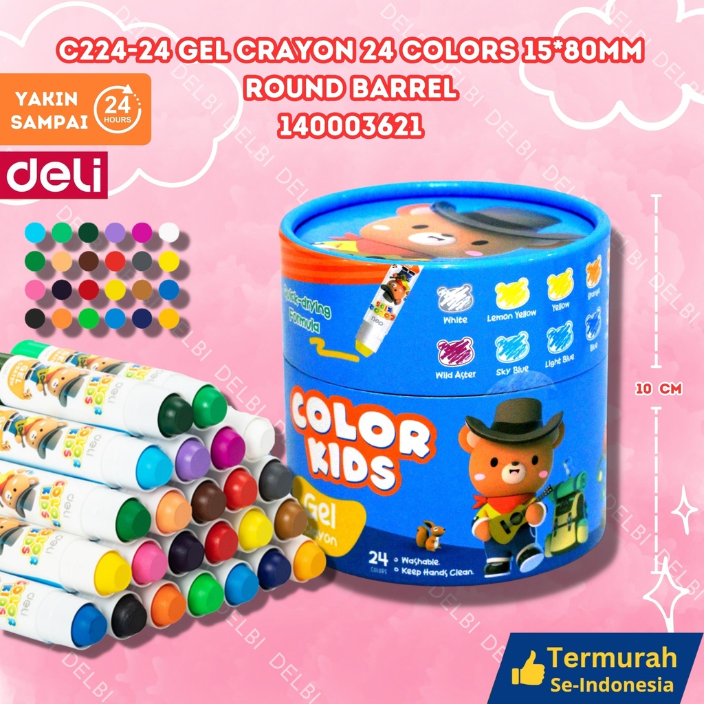C224-24 Gel Crayon 24 Colors 15 80mm round barrel KRAYON DELI WARNA BX12