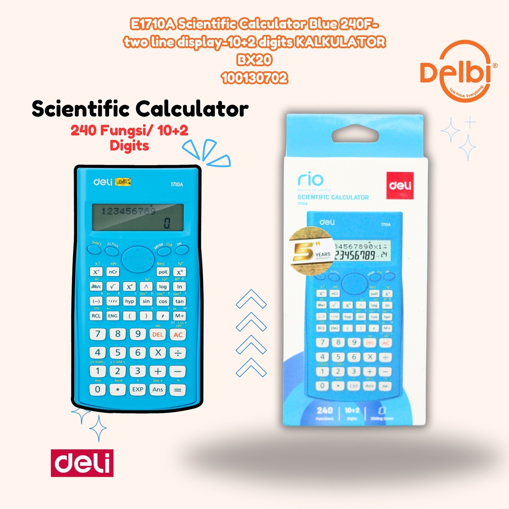 DELI E1710A Scientific Calculator Blue 240F-two line display-10+2 digits KALKULATOR BX20