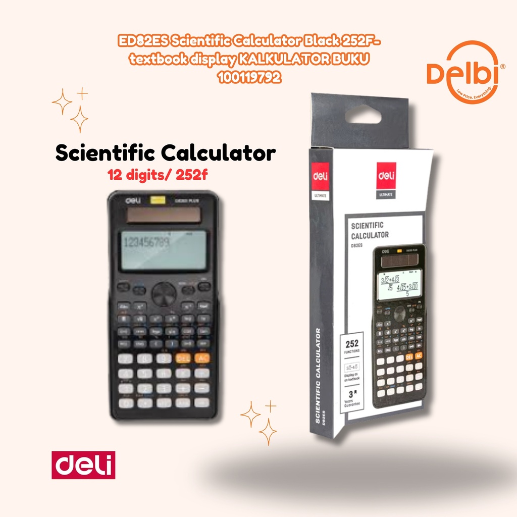 [100119792] DELI ED82ES Scientific Calculator Black 252F-textbook display KALKULATOR BUKU BX20