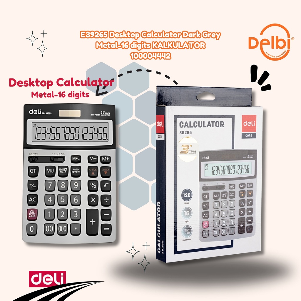 DELI E39265 Desktop Calculator Dark Grey Metal-16 digits KALKULATOR BX20