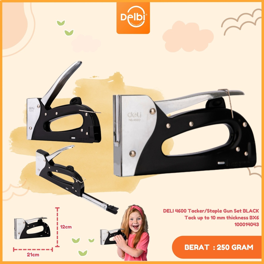 DELI 4600 Tacker/Staple Gun Set BLACK Tack up to 10 mm thickness BX6