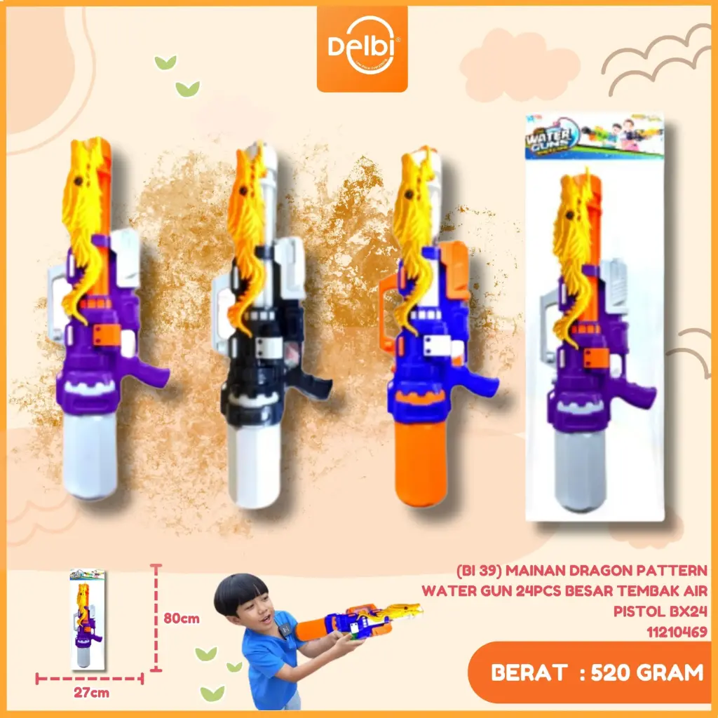 MAINAN DRAGON PATTERN WATER GUN 24PCS BESAR TEMBAK AIR PISTOL BX24