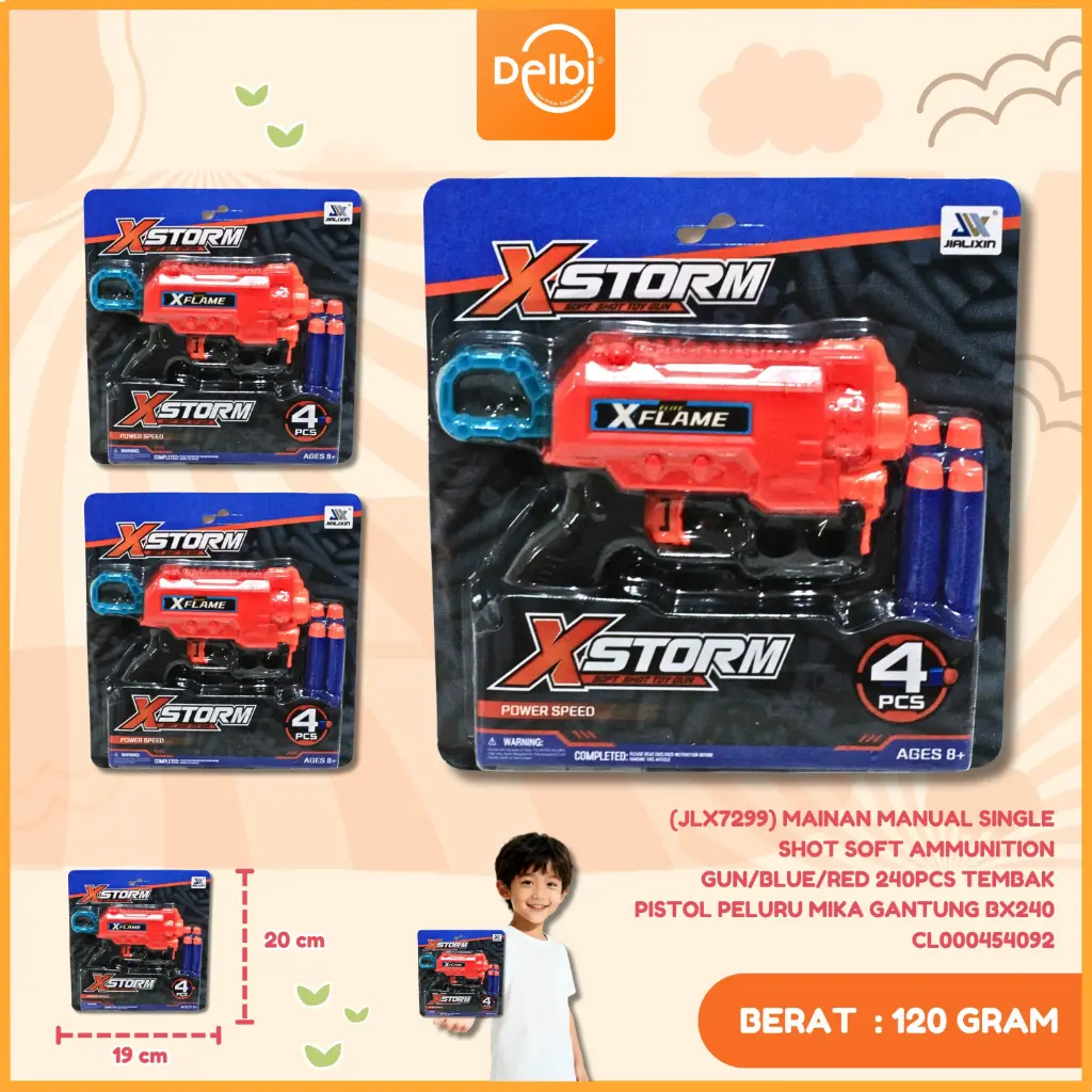 (JLX7299) MAINAN MANUAL SINGLE SHOT SOFT AMMUNITION GUN/BLUE/RED 240PCS TEMBAK PISTOL PELURU MIKA GANTUNG BX240