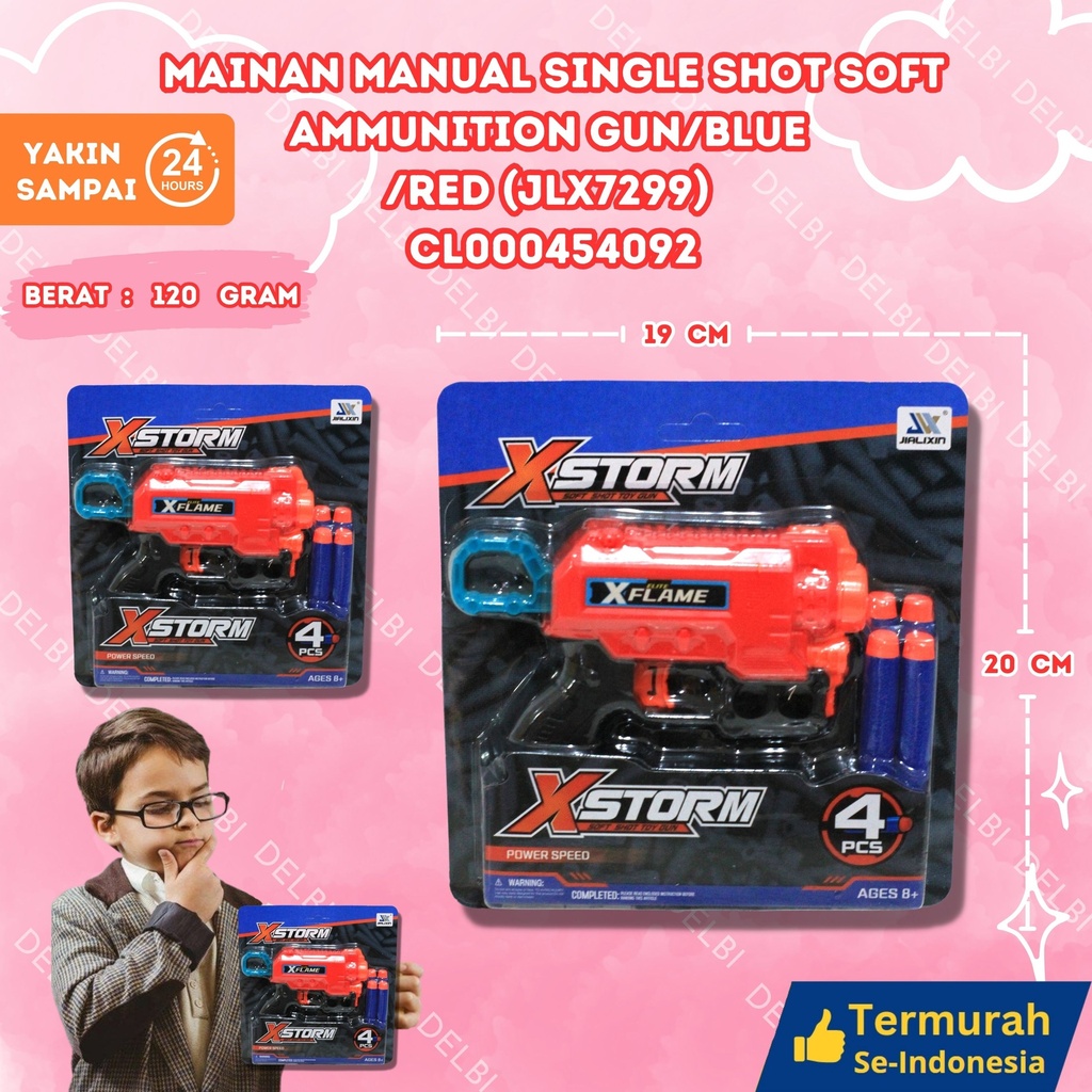 (JLX7299) MAINAN MANUAL SINGLE SHOT SOFT AMMUNITION GUN/BLUE/RED 240PCS TEMBAK PISTOL PELURU MIKA GANTUNG BX240