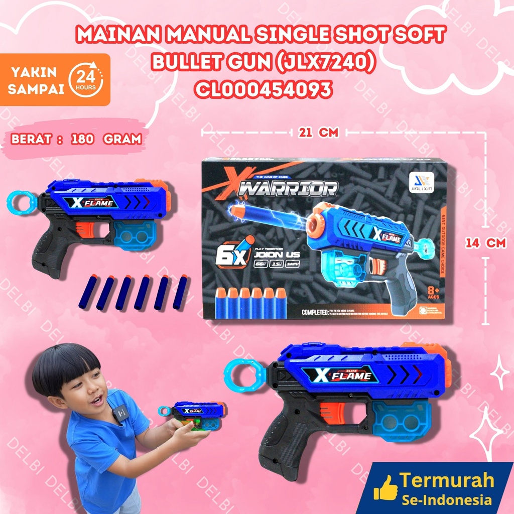 (JLX7240) MAINAN MANUAL SINGLE SHOT SOFT BULLET GUN 144PCS TEMBAK PISTOL PELURU DUS BX144