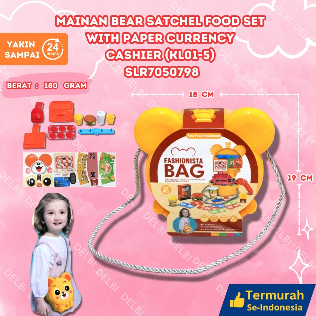 (KL01-5) MAINAN BEAR SATCHEL FOOD SET WITH PAPER CURRENCY CASHIER 72PCS MEMASAK BAG TAS SELEMPANG KASIR BX72