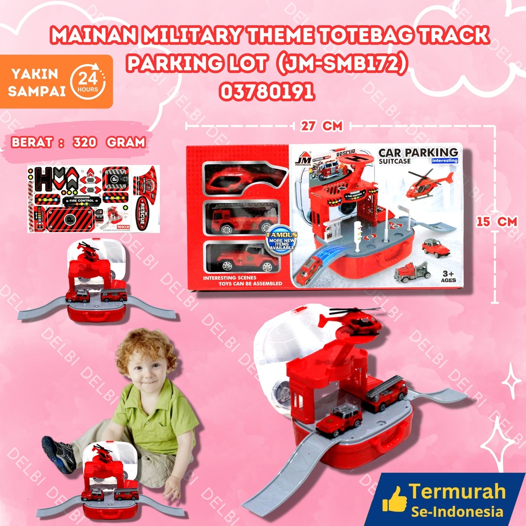 (JM-SMB172 )FIRE THEMED TOTEBAG TRACK PARKING LOT (96PCS (D303) BESAR ARENA MOBIL SET MILITARY TAS BX96