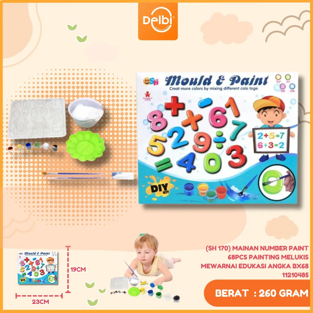 [SH 170] MAINAN NUMBER PAINT 68PCS PAINTING MELUKIS MEWARNAI EDUKASI ANGKA BX68