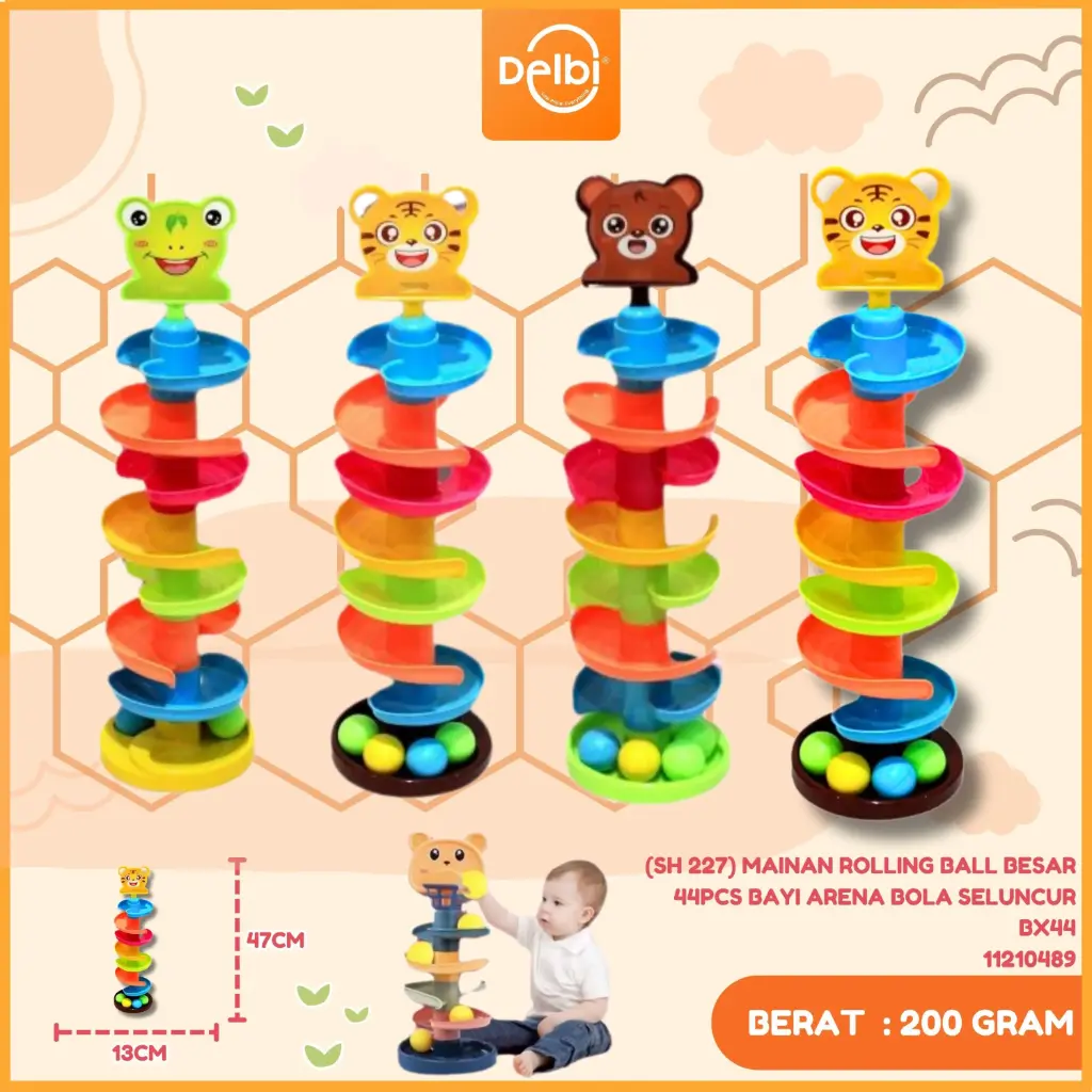 [11210489] (SH 227) MAINAN ROLLING BALL BESAR 44PCS BAYI ARENA BOLA SELUNCUR BX44