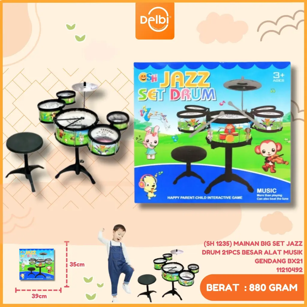 (SH 1235) MAINAN BIG SET JAZZ DRUM 21PCS BESAR ALAT MUSIK GENDANG BX21