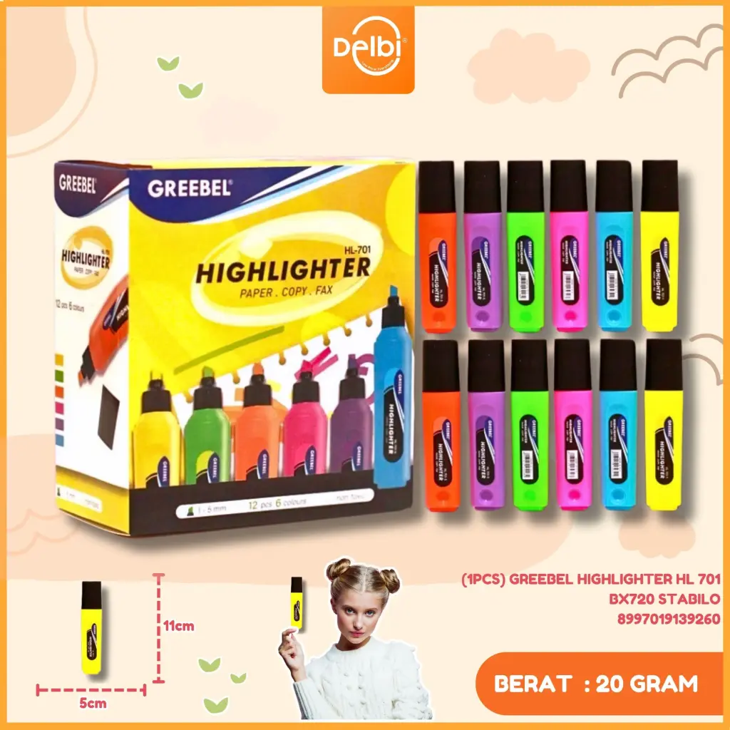 (1PCS) GREEBEL HIGHLIGHTER HL 701 BX720 STABILO